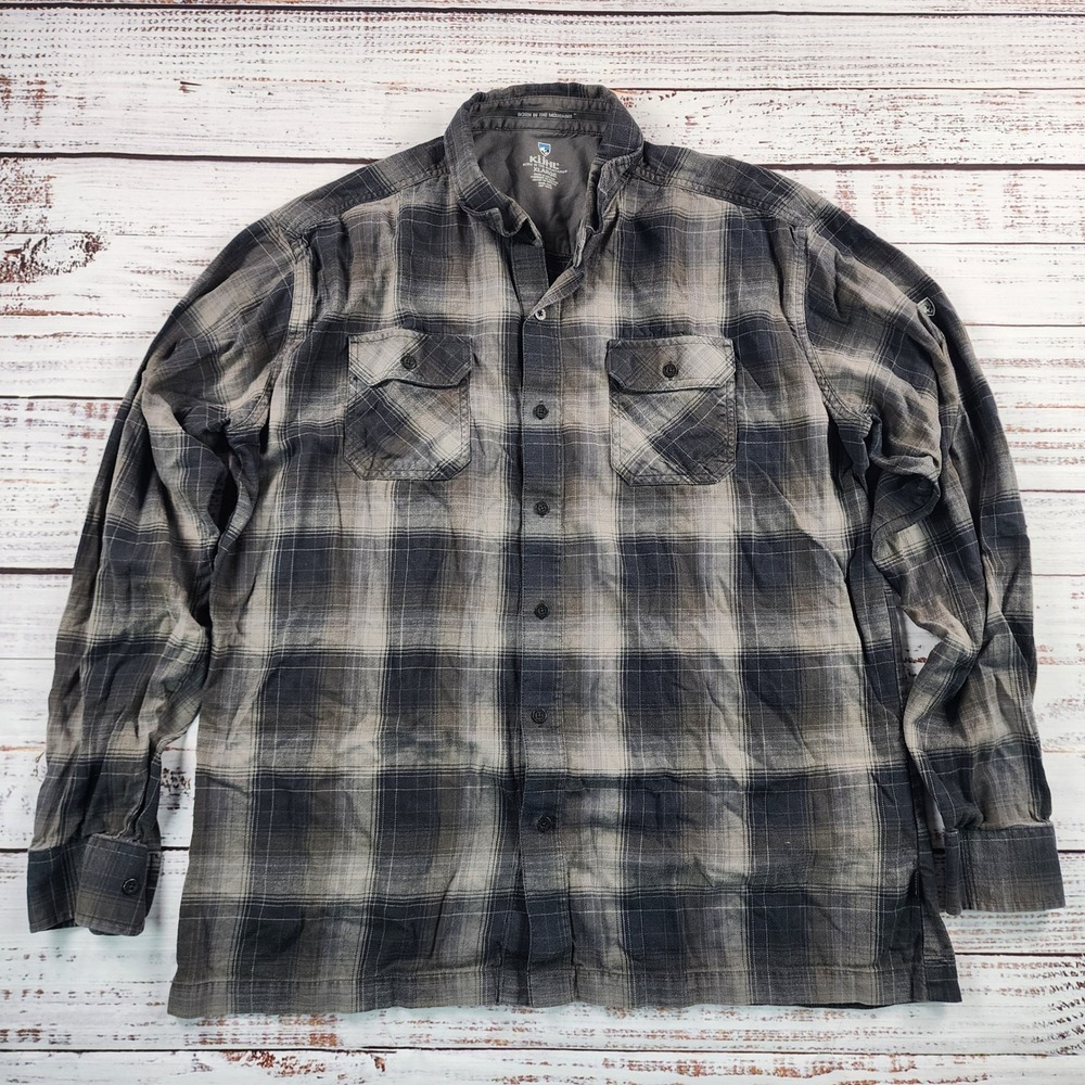 Kuhl‎ Mens Dillingr 7186 Long Sleeve Plaid Flannel Shirt Charcoal Gray XL